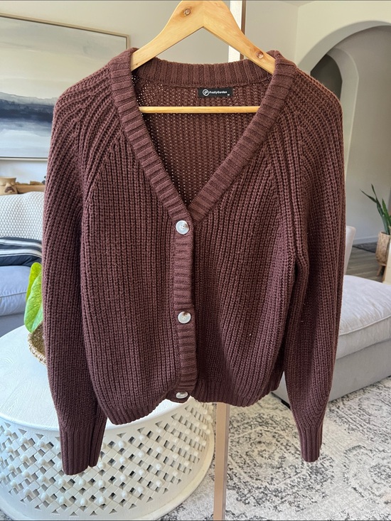 PrettyGarden Sweaters - Aritzia Chocolate Brown Ribbed V-Neck Button Cardigan